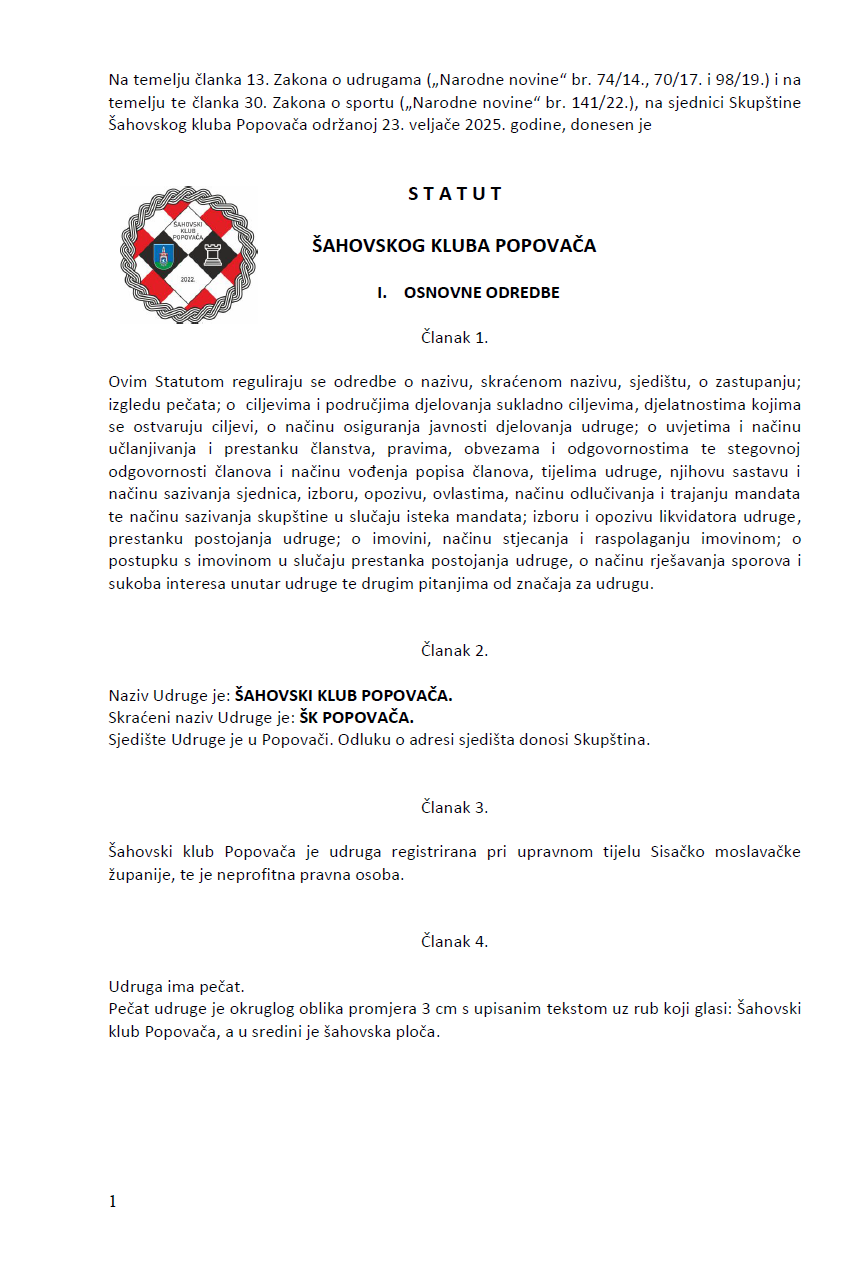 Statut - poveznica na PDF